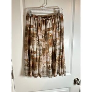 SÃO PAULO Midi Skirt Snake Print Elastic Waist Casual Brown Beige Size‎ 36